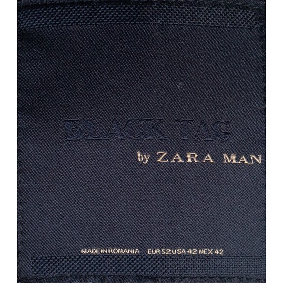 Zara Bazer Mens Sz 42 Herringbone Blue Silver Buttons Sport Coat Jacket Blazer - Picture 14 of 15